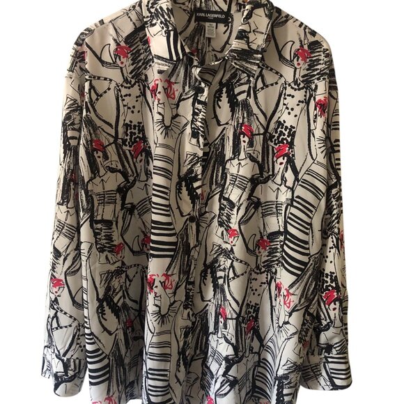 Women's Plus Size Karl Lagerfeld Paris Printed Collared Button-Front Shirt Size - Picture 2 of 8